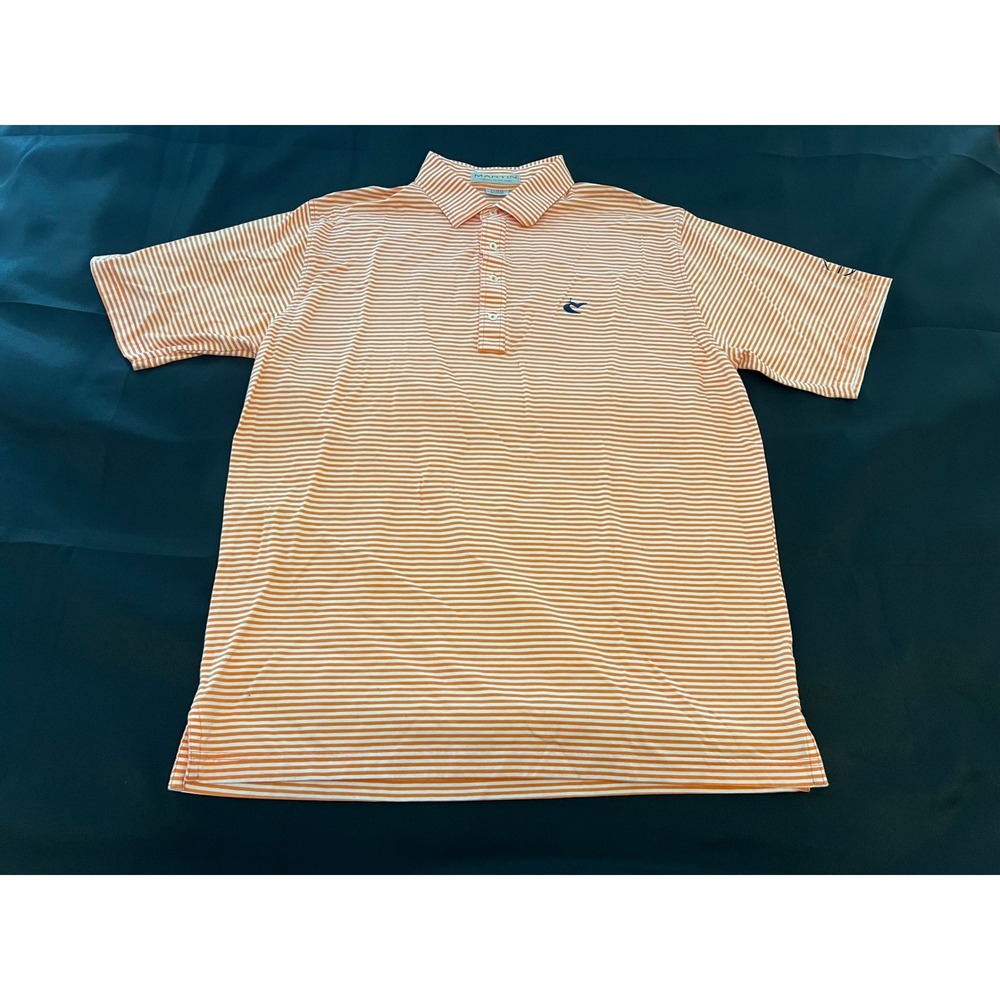 Martin Golf Mens XL Orange White Striped Polo‎ Shirt B&O Capitol Logo Cotton